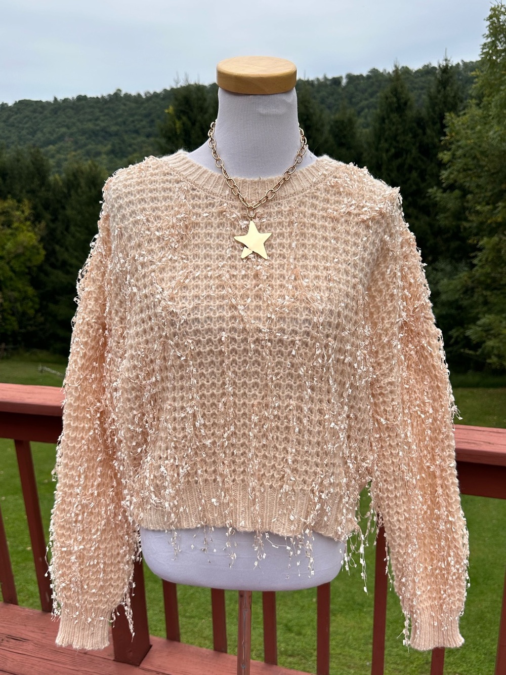 Very J Fuzzy Textured Cream Knit Sweater